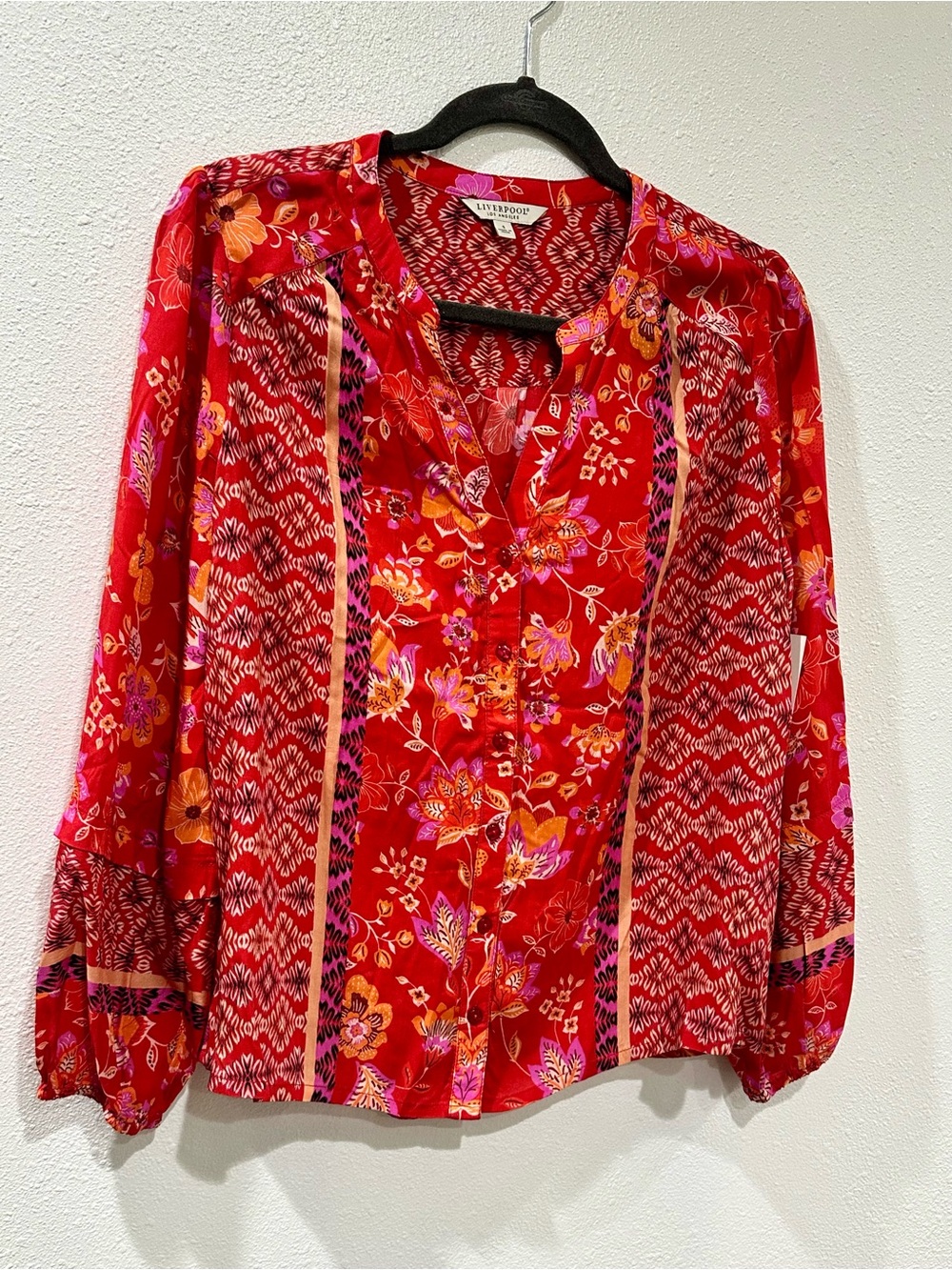 NWT Liverpool Red Floral Button-Front Women’s Blouse